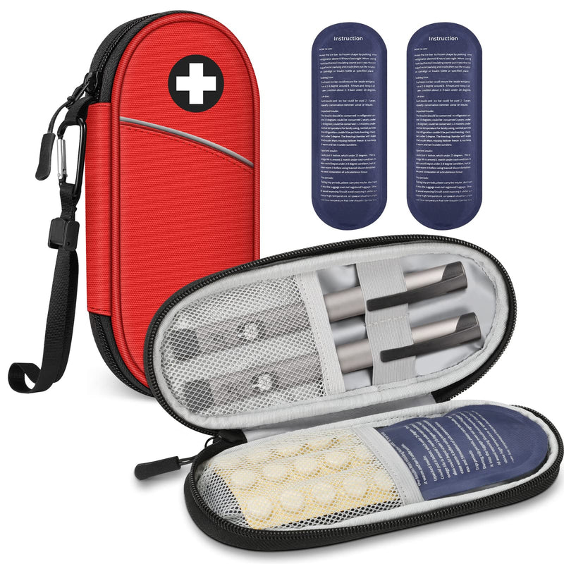 [Australia] - MEDMAX Insulin Cooler Bag with 2 Ice Packs - Diabetic Bag Water-Repellent Insulated Medicine Bag Portable Cooler Bag for Insulin Pen and Other Diabetic Accessories (Red) Eg -Red 