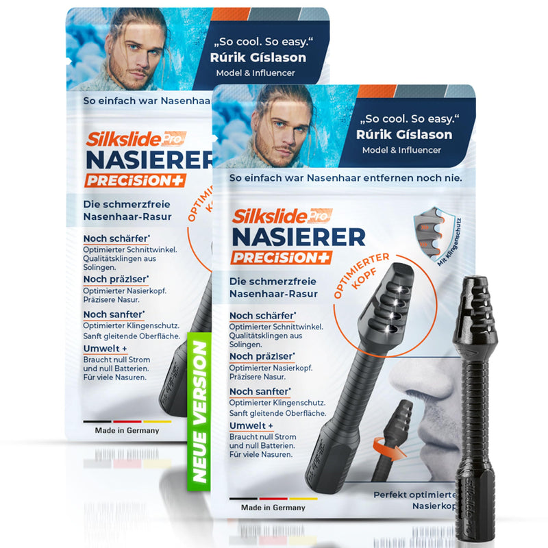 [Australia] - SilkslidePro Nasier Set of 2 - Men's Nose Hair Trimmer - Nose Hair Remover - High-Precision Blades from Solingen - with Blade Protection - No Power & Battery 2x Nasier 