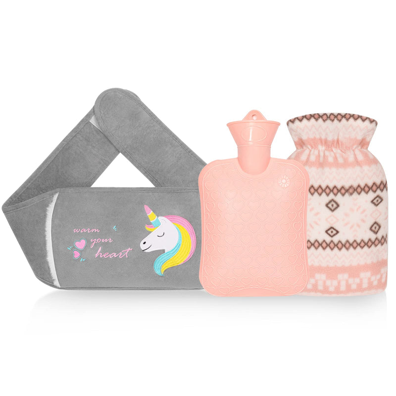 [Australia] - VOTUKU Fluffy hot water bottle with cover and belt, hot water bag with soft plush, warm hot water bottle for hands, feet, shoulders, neck, stomach area, knees, waist, back, warm palace belt (unicorn). 