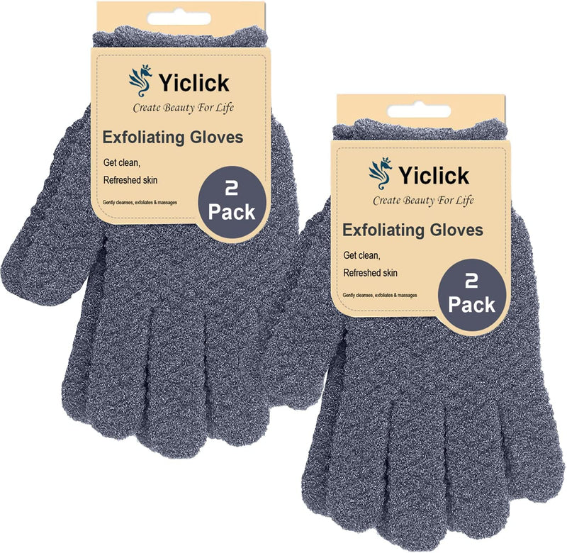[Australia] - Yiclick Pack of 4 peeling gloves - exfoliating gloves, body peeling, body face, bath sponge, shower sponge, peeling loofah sponge, washcloth, back brush, bath accessories, 4 grey 