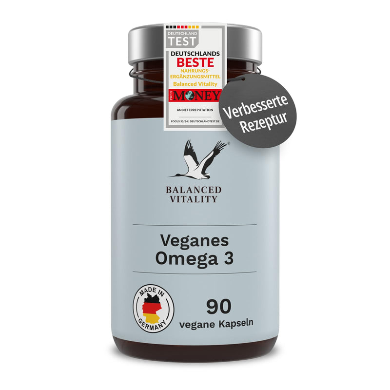[Australia] - Vegan Omega 3 high dose - 1500 mg per daily dose with 450 DHA & 225 EPA from algae oil - 90 capsules 1 month - Omega 3 algae oil capsules with branded raw material life'sOMEGA® - Fish-free - Balanced Vitality 