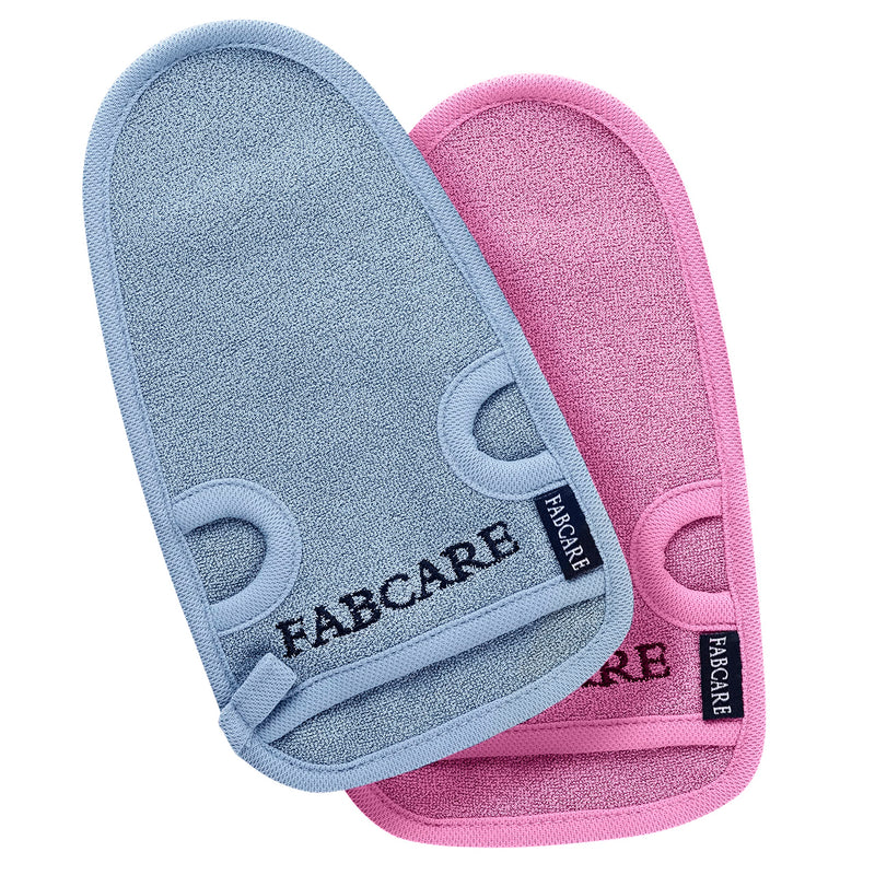 [Australia] - FABCARE Premium Peeling Gloves for Body and Face, Peeling Sponge Pack of 2 - Exfoliating Gloves for Body Scrub with Suction Cups and Ebook, Dermatologically Tested with DERMATEST Rating VERY GOOD 1 Piece (Pack of 2 Blue) 