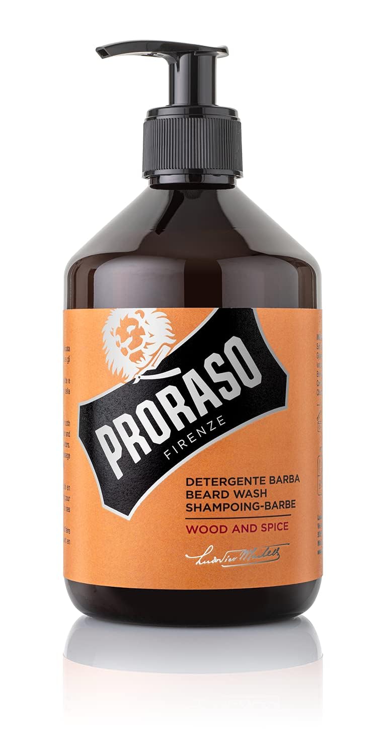 [Australia] - Proraso Beard Wash Wood & Spice, 500ml, scented beard shampoo cleans, nourishes and refreshes beard and skin, washing gel gently removes impurities, Made in Italy 