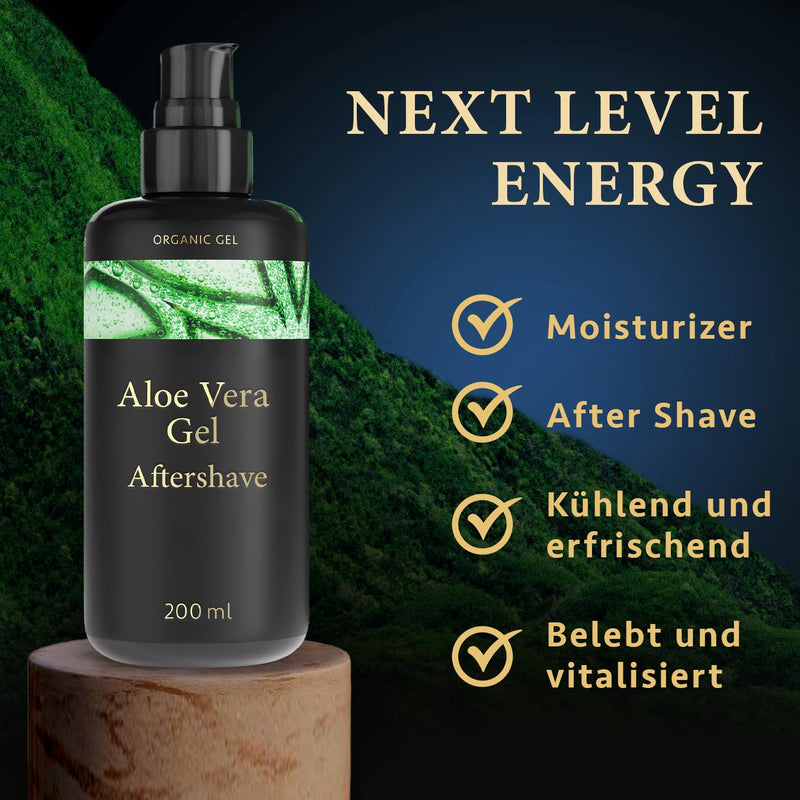 [Australia] - After Shave Men 200ml - ORGANIC Aloe Vera Gel + Hyaluron - For optimal men's care & soothing of the skin ✓ After Shave Balm + Facial Care Men ✓ The best of the Aloe Vera plant ✓ 