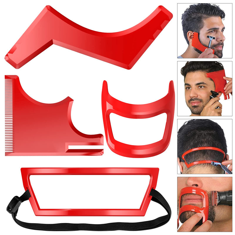 [Australia] - Linkidea Men's Beard Line Tool Set with Goat Beard and Straightener - Red - 4 Pieces 