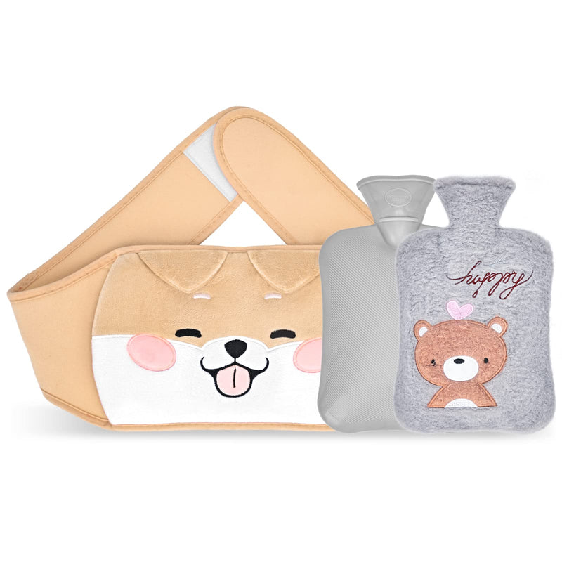 [Australia] - Hot water bottle belt, hot water bottle belt, hot water bottle strap, hot water bottle for neck and shoulder, back, legs, waist warm 1000ml - Yellow dog 
