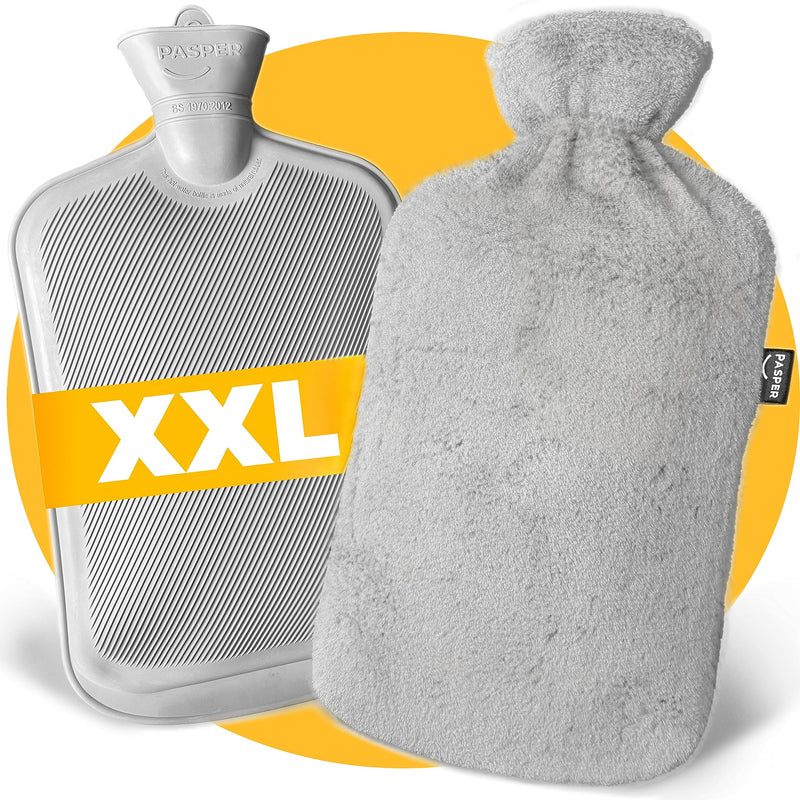 [Australia] - XXL hot water bottle large 3.5 liters with cover - gray and soft fleece hot water bottle cover - hot water bottle XL for babies, children and adults - gift for women girlfriend extra large - 3.5 liters 