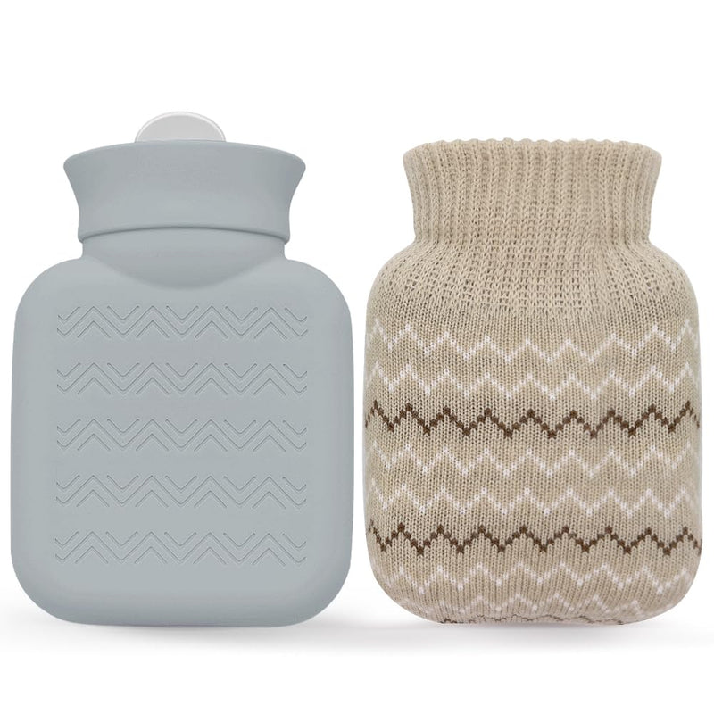 [Australia] - 320ml Hot Water Bottle with Knit Cover, Mini Hot Bag for Pain Relief, Waist, Back, Neck, Shoulders, Small Leak-proof Hot Water Bottle with Removable Cover for Women, Kids 320ML-GREY 