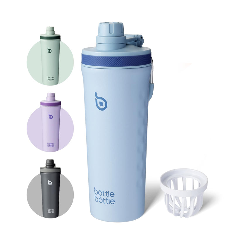 [Australia] - bottlebottle BOTTLE BOTTLE Shaker stainless steel drinking bottle 26oz with mixing ball, protein protein fitness, BPA free, double-walled thermos and sports bottle (blue) blue 
