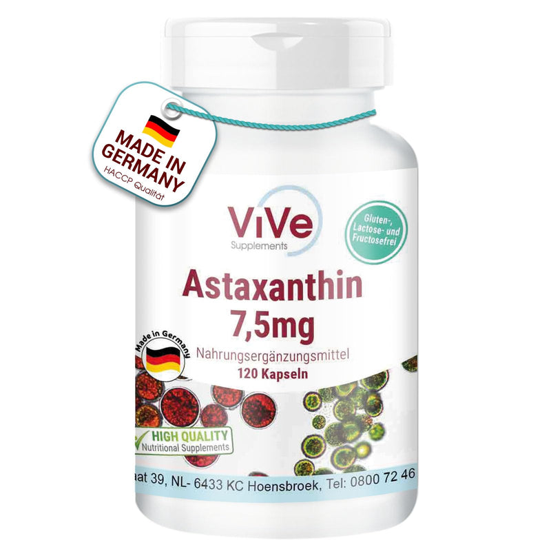 [Australia] - Astaxanthin 7.5 mg - 120 capsules - carotenoid - microencapsulated in beadlets - high dosage and vegan | Quality from Germany from ViVe Supplements 