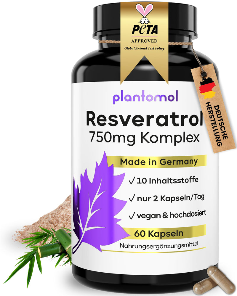 [Australia] - 60 Trans Resveratrol capsules with 750 mg resveratrol high dose with silicon and hyaluronic acid (in 2 capsules) as a resveratrol complex 60 pieces (pack of 1) 
