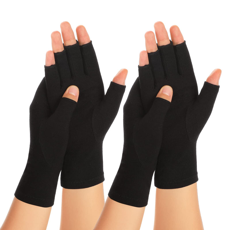 [Australia] - Zexhoor 2 Pairs Arthritis Compression Gloves for Men and Women Carpal Tunnel Pain Relief Fingerless for Typing and Daily Work L BK2 