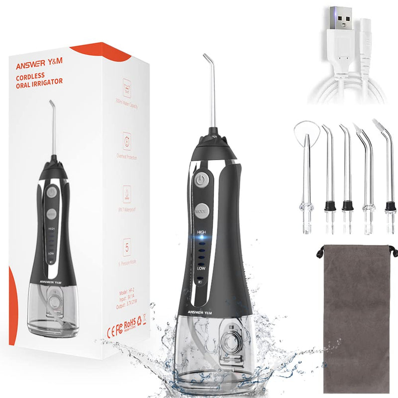 [Australia] - Oral Irrigator Test Winner 2024, Mouth Cleaner, 300ML Wireless Oral Irrigator for Removes Food Remains and Cleans Teeth, IPX7 Oral Irrigator Home & Travel for Braces and Bridge ASIN (Black) Black 