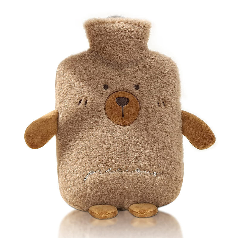 [Australia] - Hot Water Bottle with Cover, 1L Hot Water Bottle Brown Bear, with Fluffy Cashmere Soft Cover, Removable & Washable, Animal Hot Water Bottles for Children Adults, Hot Water Bottle Bear - Brown 