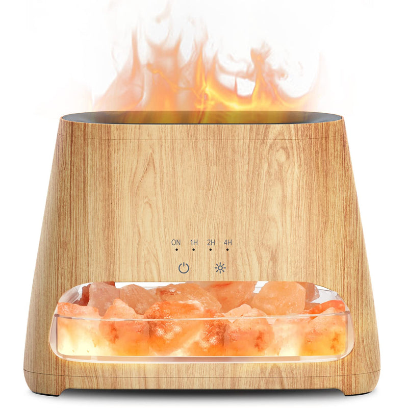 [Australia] - SALKING 2-in-1 Aroma Diffuser & Salt Range Pakistan Light, Flame Effect Diffuser for Essential Oils, Diffuser Cool Mist Humidifier with 3 Brightness, 150ml Wood 