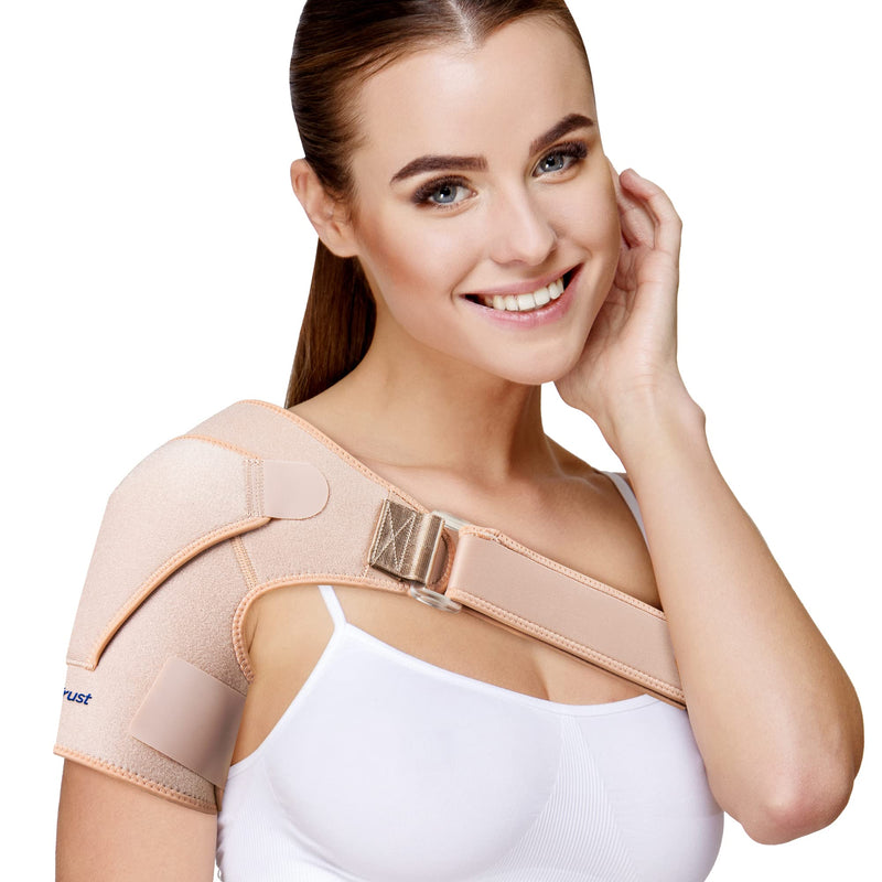 [Australia] - Suptrust Shoulder Brace for Men and Women, Adjustable Shoulder Brace for Pain Relief and Rotator Cuff Support, One Size Pink 