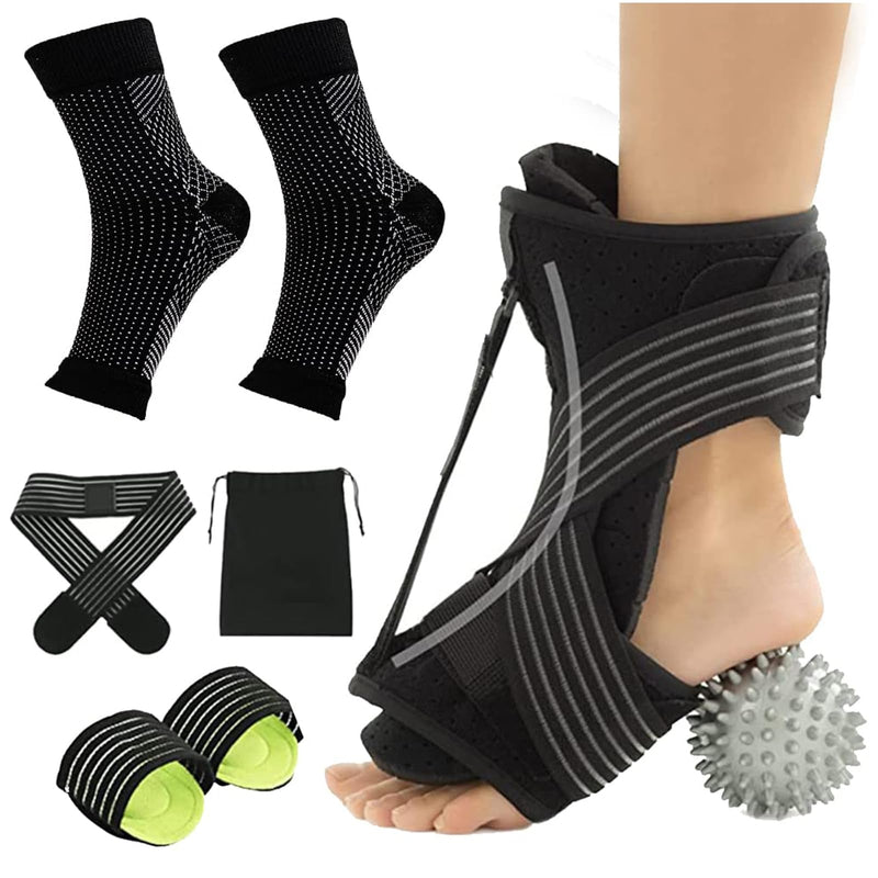 [Australia] - Kraeoke Plantar Fasciitis Night Splint Adjustable Foot Stabilizer Ankle Brace Compression Socks with Massage Ball Fasciitis Foot Pain Relief Kit for Women Men 