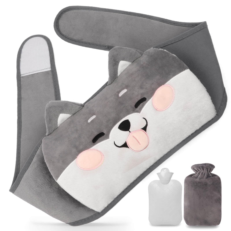 [Australia] - Hot Water Bottle Belt, Fesaizwi 1L Hot Water Bottle Belt 3 in 1 Portable PVC Hot Water Bottle, Hot Water Bottle with Soft Cover and Waist Cover, for Neck and Shoulder Back Legs Gray Puppy 