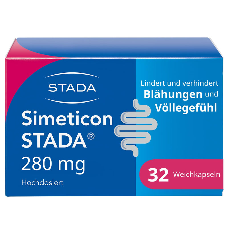 [Australia] - SIMETICON STADA 280mg - medical product to relieve gas-related complaints such as abdominal cramps, flatulence and a feeling of fullness - 1 x 32 soft capsules 32 pcs 