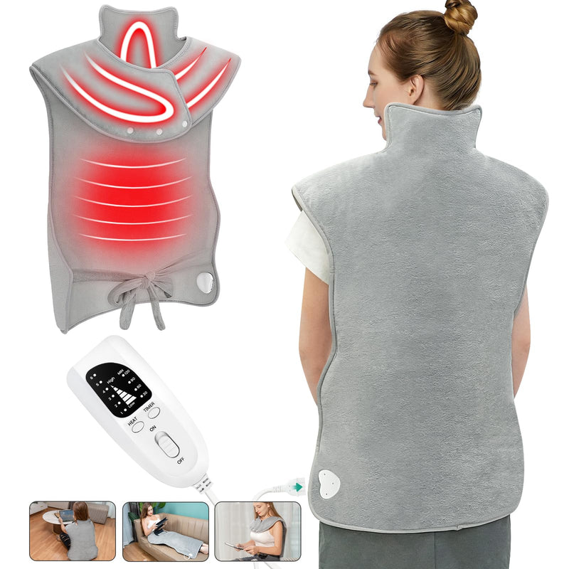 [Australia] - Nalezuns Electric Heating Pad for Back Shoulder, 60 x 100 cm Heat Wrap with Quick Heating, 6 Temperature Levels with 4 Timers Heating Pad Back Auto-OFF Timer, Flannel Material, Washable 100 x 60 cm 