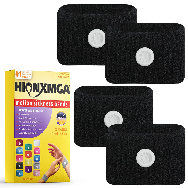 [Australia] - Motion Sickness Bands/Acupressure Nausea Bracelet for Nausea, Sea Sickness Bracelets for Natural Relief from Morning Sickness, Dizziness, Anxiety, Motion Sickness 2 Pairs 2black 