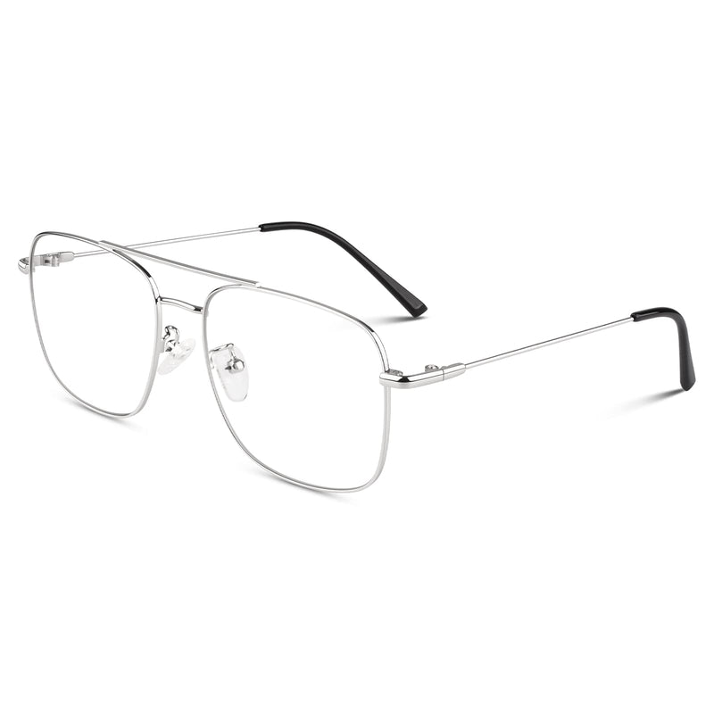 [Australia] - LINVO glasses without prescription for men and women, classic metal frame glasses frame, vintage aviator glasses, fake glasses, silver 
