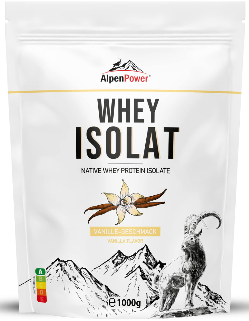 [Australia] - AlpenPower Whey Isolate Protein Powder Vanilla 1kg - 100% natural ingredients, no sweeteners - grass fed - High-quality protein powder made from the best Alpine milk 1 kg 