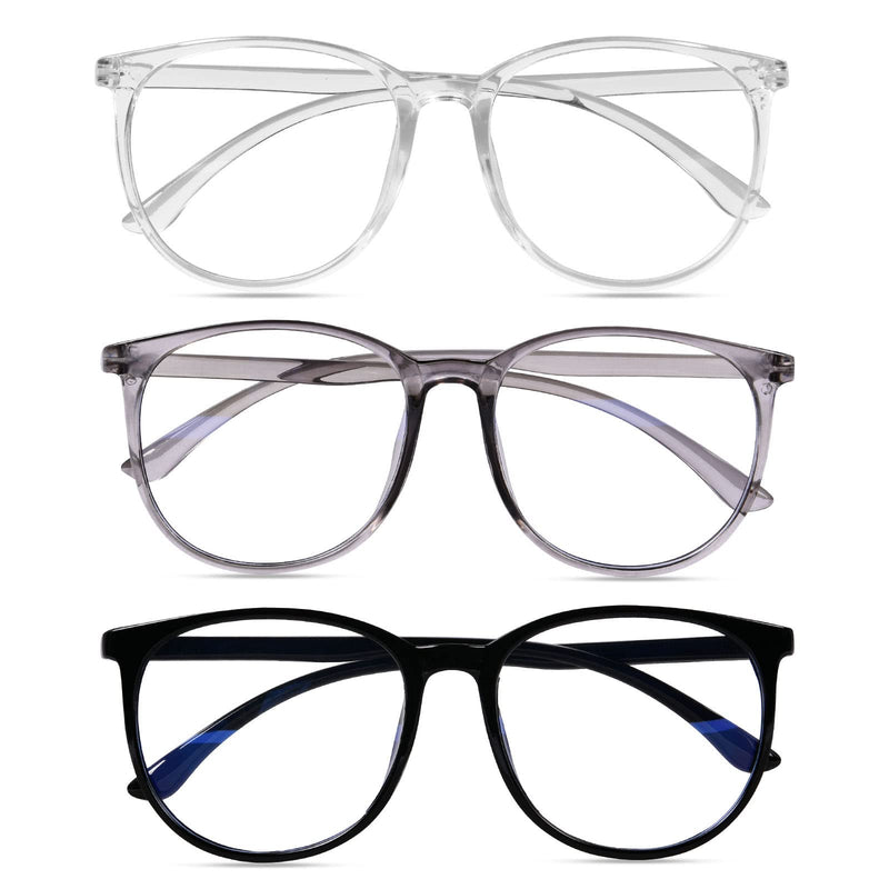 [Australia] - URAQT blue light filter glasses, round anti blue light PC gaming glasses, fashion glasses, blue light blocking glasses, without strength blue filter glasses for women and men (black & white & grey) black & transparent & grey 