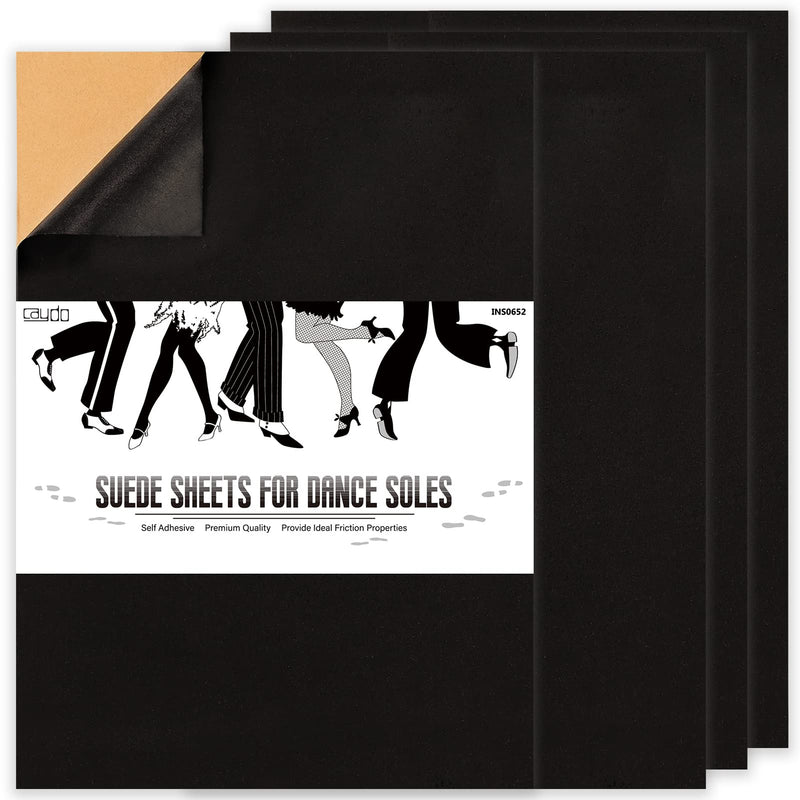 [Australia] - Caydo Pack of 4 Black Suede Sheets, Self-Adhesive Suede Sheets Back Non-Slip Sole Protector for Dance Shoes, High Heeled Shoes (A4 Size) 