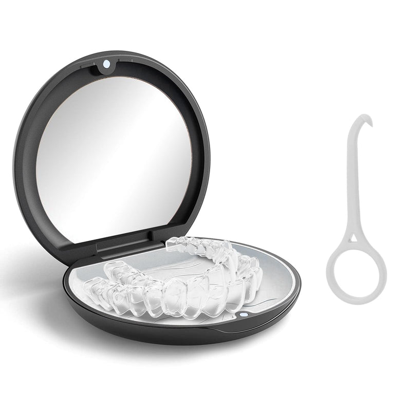 [Australia] - Braces Box, Portable Box Dental Splint Box with Mirror Empty Orthodontic Tooth Retainer Box for Holder and Mouth Guard with Tool for Removing Aligners (Black) Black 