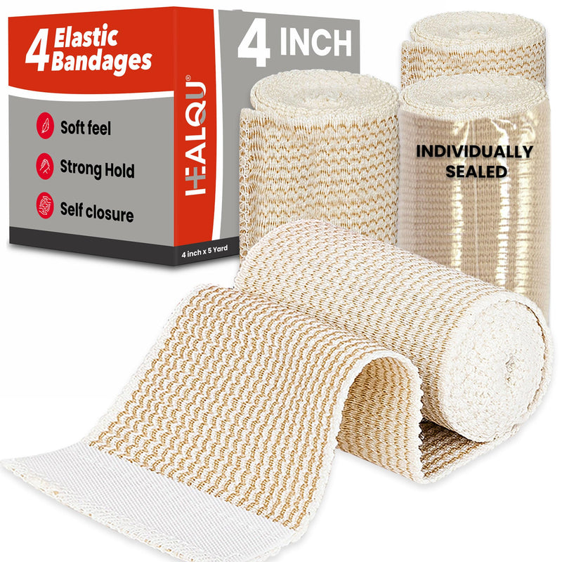 [Australia] - HEALQU Elastic Bandage - Self-Adhesive Bandage 4 Rolls (10 cm x 4.5 m) Stretchy Bandage for Legs, Knees, Ankles, Wrists, Elbows & Shoulders | Fixation bandage for sports injuries 10 cm 4 rolls 