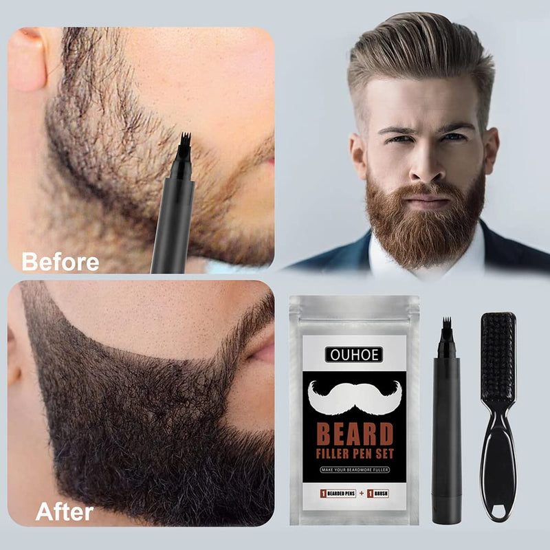 [Australia] - Beard pen, beard filler pencil, beard filler pen, men's beard pencil, waterproof beard pen, men's beard filler and beard pen, for mustache and eyebrows, with 1 beard brush, black, 1 piece 