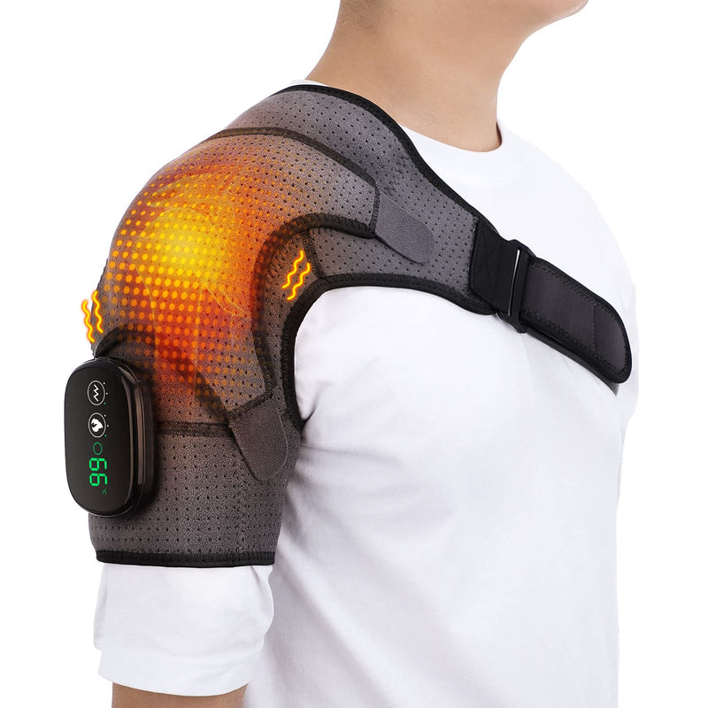 [Australia] - EDIFOLLY Heated Shoulder Support with Vibration, Heating Electric Shoulder Support with Massage, Wireless Vibration Shoulder Pad for Men and Women, Fits Left or Right Shoulder Gray + Black 