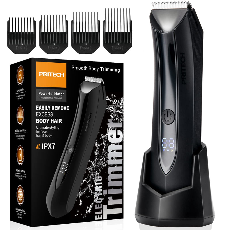 [Australia] - PRITECH Intimate Shaver for Men, Electric Body Shaver for Men - Waterproof Razor for Intimate Area Trimmer, Ball Shaver, USB Charging Station, Body Care Set with Ceramic Blade (Black) Black 