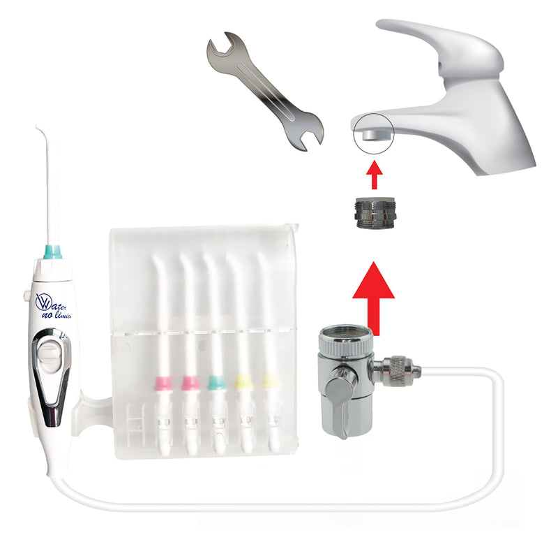 [Australia] - WATER NO LIMITS Professional dental cleaner without batteries or electricity | Oral irrigator that increases the water pressure for a linear and unlimited | Metal connector (standard) Standard 