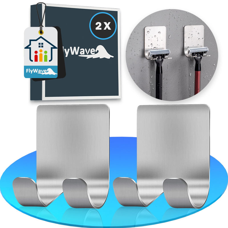 [Australia] - FlyWave Razor Holder Shower Stainless Steel Pack of 2, Razor Holder Shower Self-Adhesive, Multifunctional Razor Holder, Hook No Drilling for Bathrooms, Kitchens and Bedrooms 