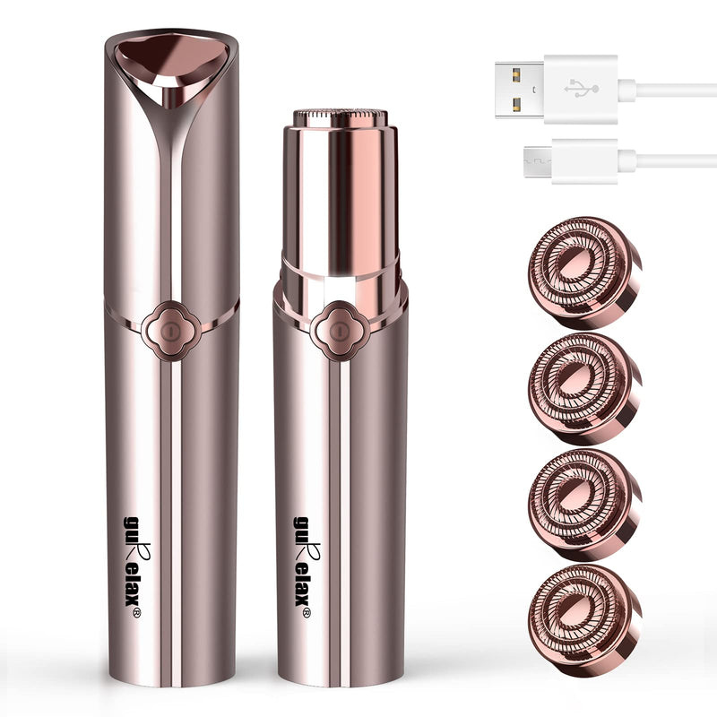 [Australia] - Facial Hair Removal Women - GURELAX Facial Hair Remover for Chin Upper Lip Peach Fuzz - Including 4 x Replacement Heads Epilator Women's Face Gold (4x Replacement Heads Included) 