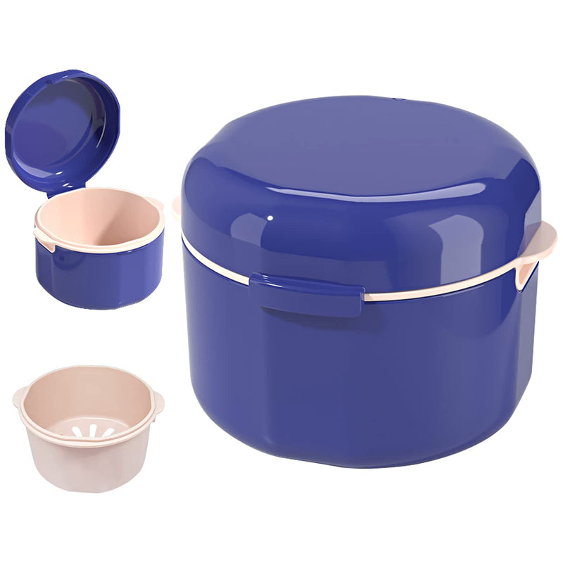 [Australia] - GmeDhc Braces Box with Strainer, Portable Denture Box Cover, Invisible Braces Storage Box, Double Layer Hollow Drain, for Orthodontic Bracket, Cleaning Box (Blue) Double Layer Blue 