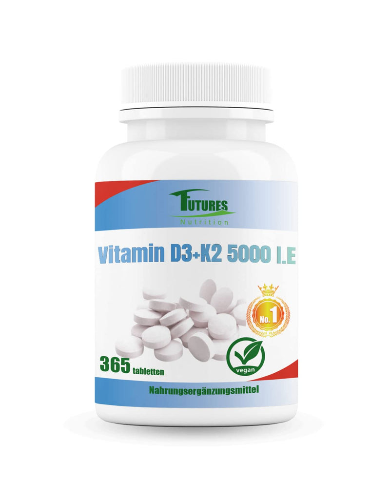[Australia] - FUTURES NUTRITION 5000 IU Vitamin D3 K2 High Dose | Vegan | Best bioavailability with 99.7+% All-Trans content | Only 1 tablet every 5 days | Laboratory tested purity | 365 tablets 365 pieces (pack of 1) 