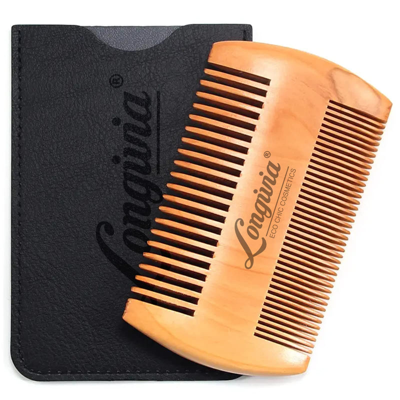 [Australia] - Longivia® Beard Comb Wood Ecological 100% Pear Wood Beard Comb Wood Beard Care for Men Wooden Comb Coarse and Fine Prongs Set - High Quality Beard Comb 