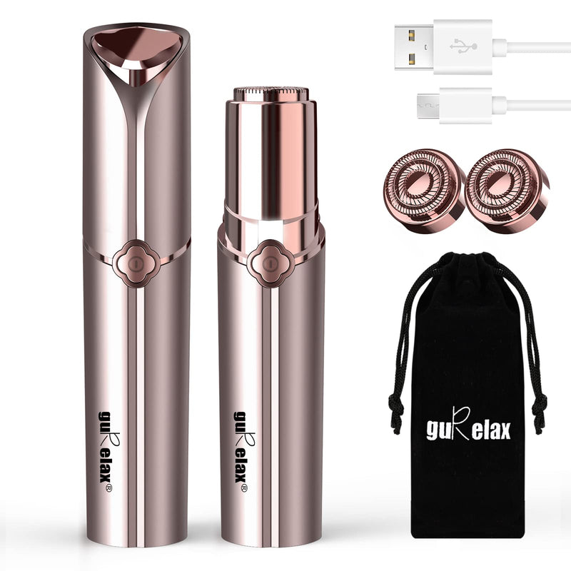 [Australia] - Gurelax Facial Hair Remover for Women, Painless Female Facial Shaver Women Rechargeable, 2 x Replacement Heads Included, Women's Facial Epilator for Lip, Chin Gold-1 (2 x Replacement Heads Included) 