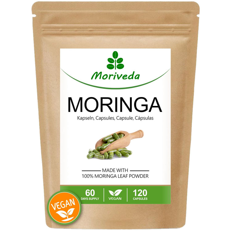 [Australia] - Moringa capsules 1000mg - 60 day supply - Vegan - without chemical additives - Lactose, fructose, gluten free - Over 90 nutrients, proteins, vitamins, and much more. - 120 caps of MoriVeda veggie capsules 120 pieces 