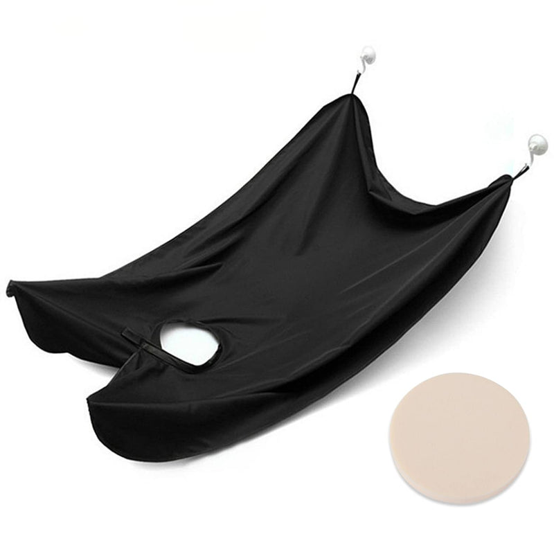 [Australia] - 1 piece black shaving bib, shaving cape, salon grooming gown, men's shaving apron for trimming facial hair, with 2 suction cups and 1 dust sponge black 