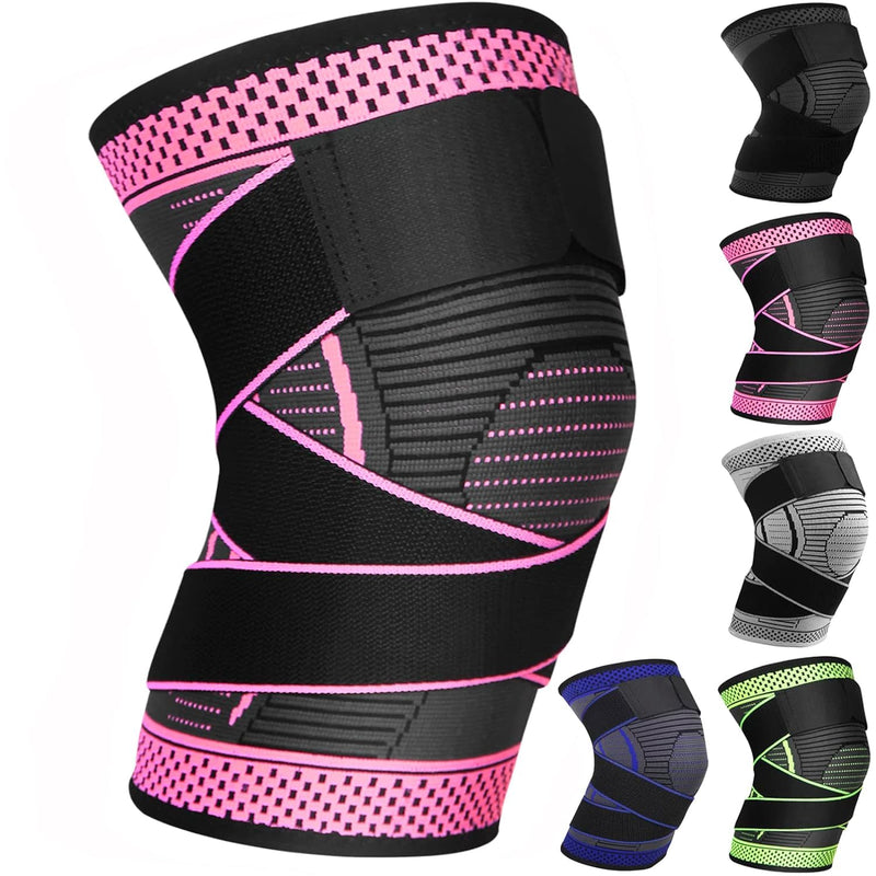 [Australia] - Ruilala Knee Support 1 Piece Knee Brace with Adjustable Velcro Bandage Compression Knee Brace for Men Women for Arthritis ACL Meniscus Tear Sports Fitness Weight Lifting Jogging (Rose Red, L) Rose Red 