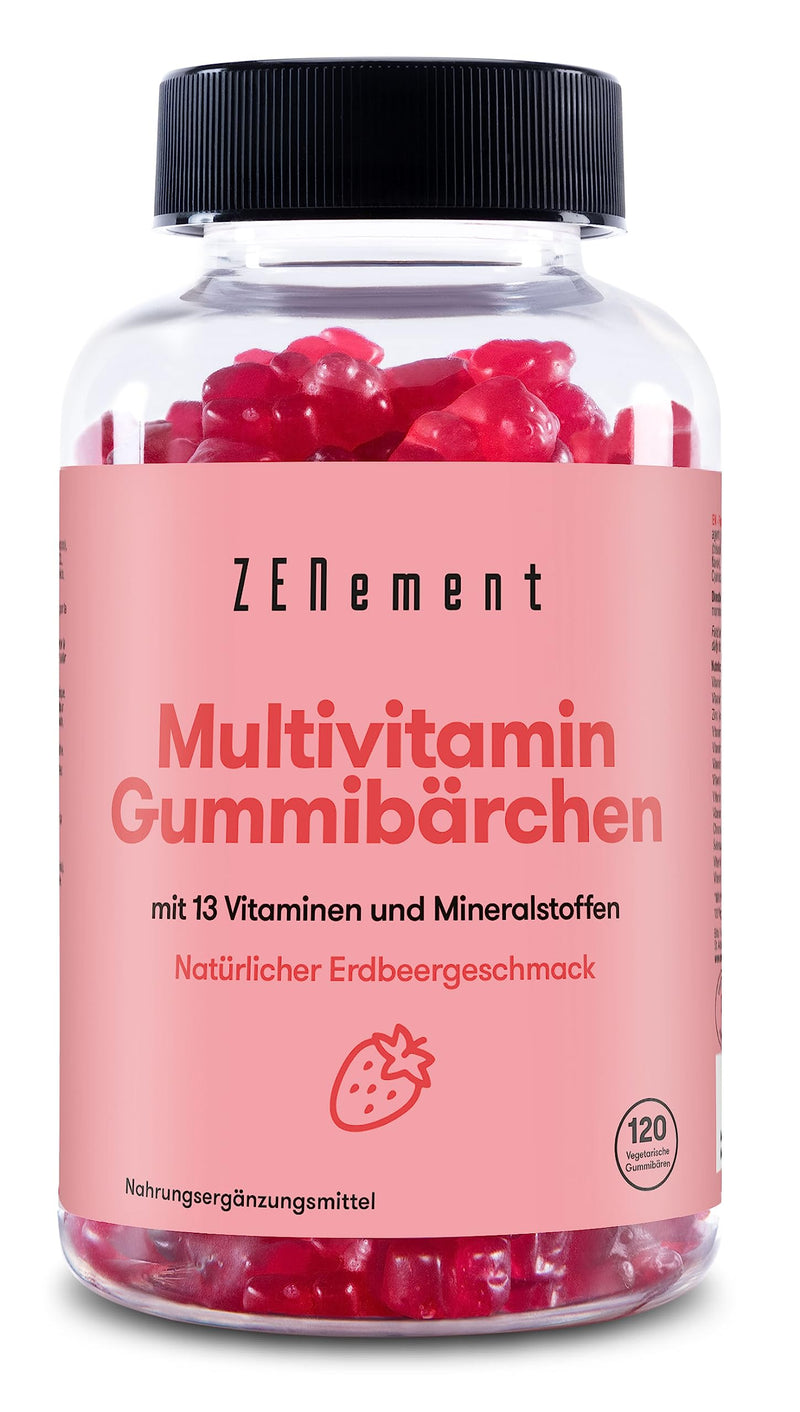 [Australia] - Multivitamin gummy bears for children, 120 pieces | Gummies with 13 vitamins and minerals (vitamin C, D3, biotin, folic acid, zinc & more) | Strawberry flavored | Zenement 