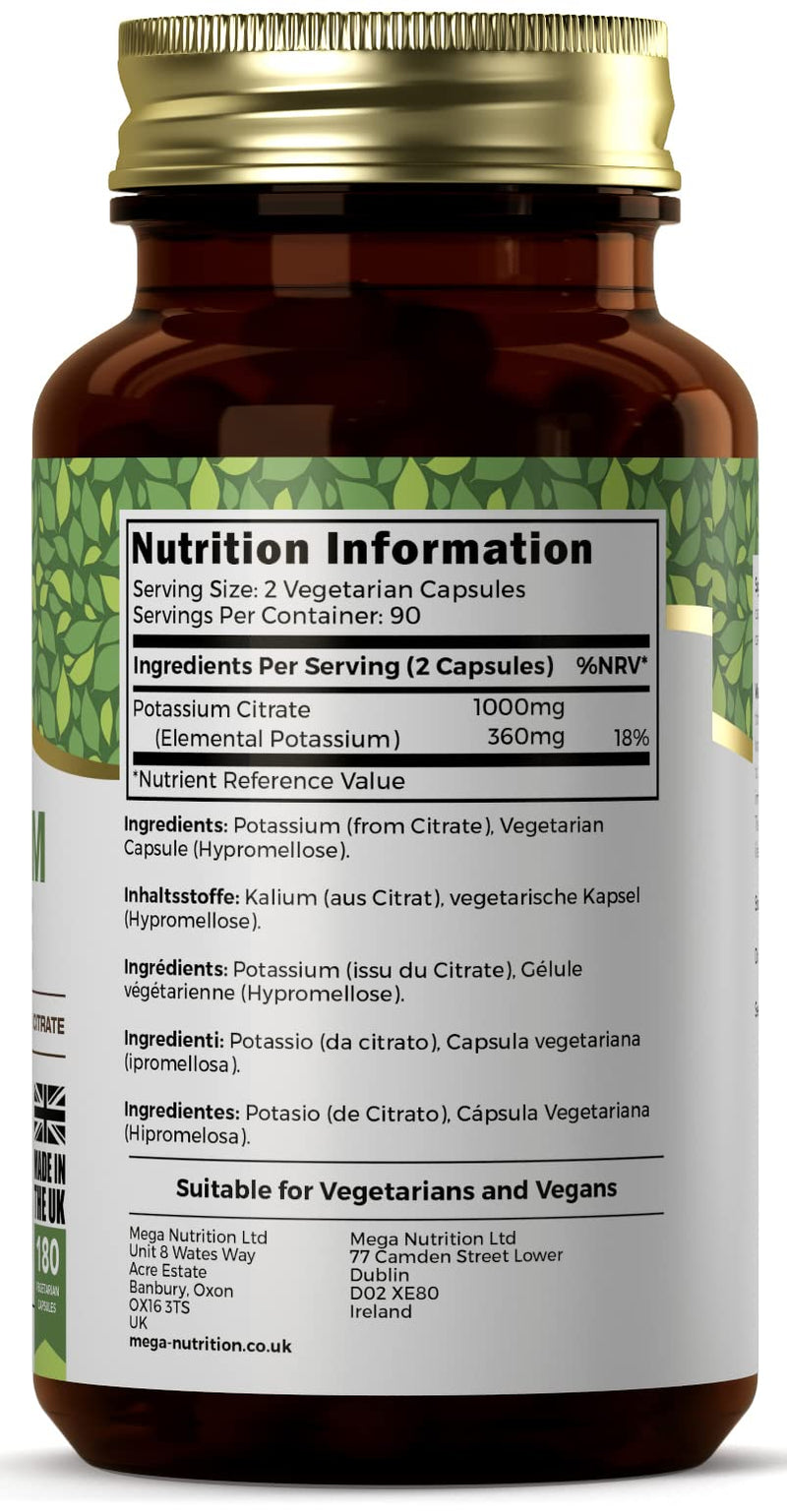 [Australia] - Ezyleaf Potassium Citrate | 180 high-dose potassium capsules - 1000mg potassium per serving | Potassium high dose | No fillers, non-GMO, gluten, dairy and allergen free 