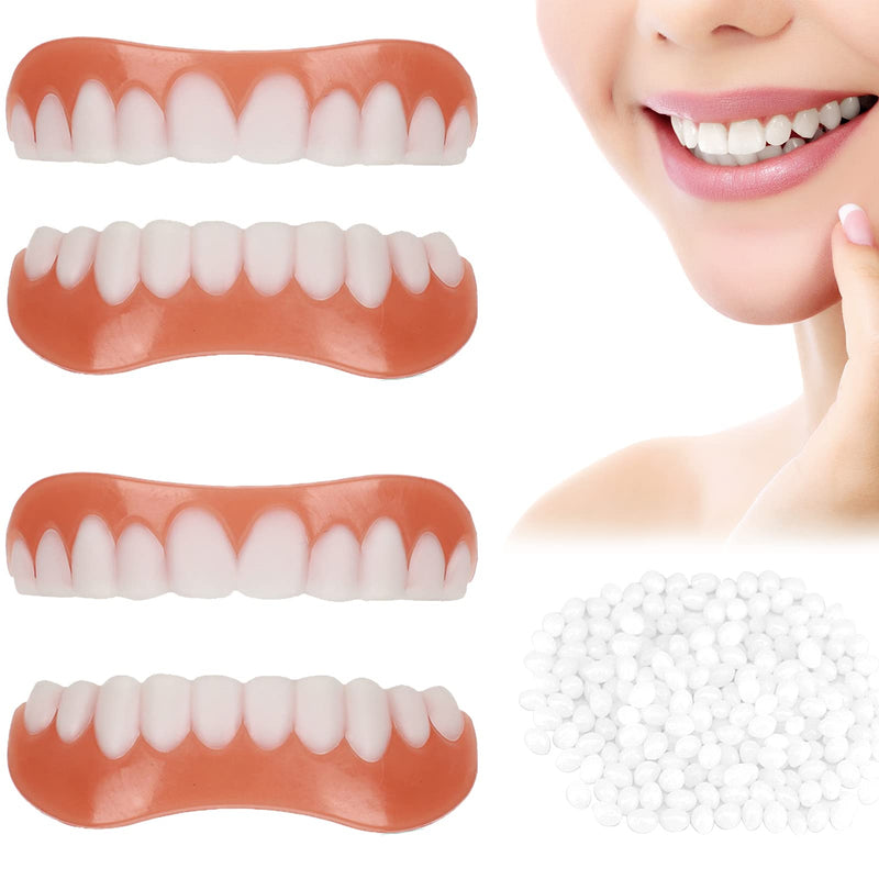 [Australia] - QincLing 2 pairs of false teeth veneers, temporary teeth, artificial teeth, dentures, false teeth, dentures, white temporary dentures with tooth repair beads, teeth, cosmetic tooth cover 