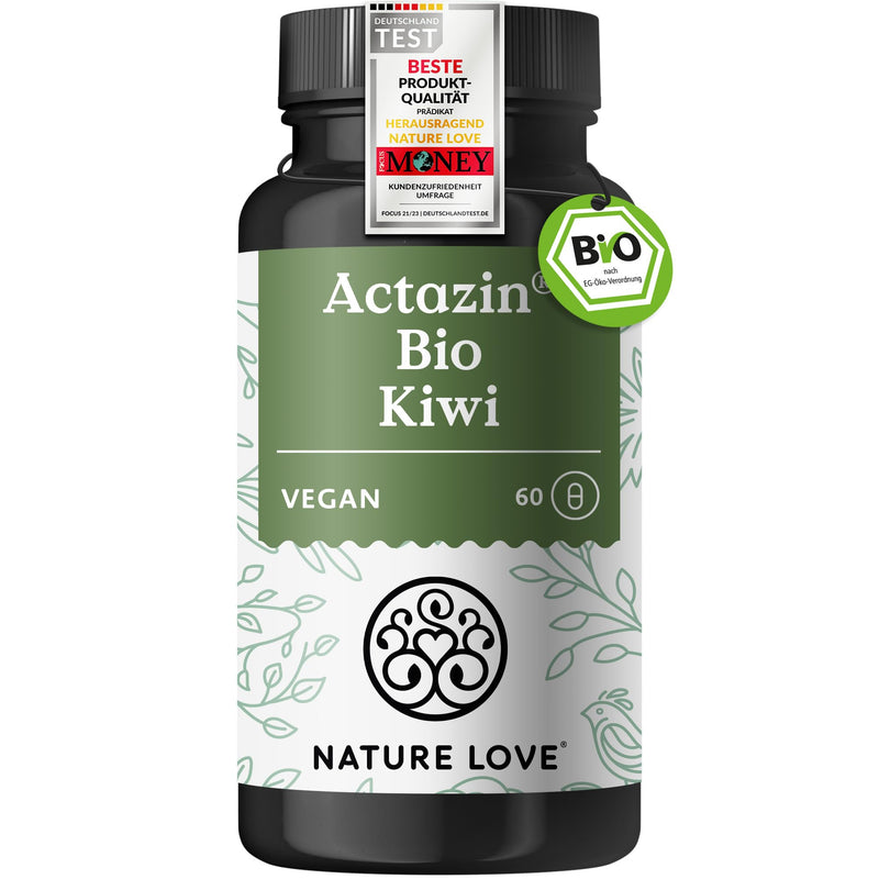 [Australia] - NATURE LOVE® organic kiwi intestinal treatment - 60 capsules - 25,000 AU actinidain per daily dose - ACTAZIN® kiwi powder in raw food quality - certified organic, vegan, without unnecessary additives and laboratory tested 