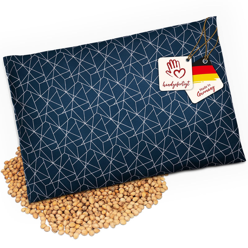 [Australia] - navango® cherry stone pillow | Grain pillow suitable for microwave & oven | Navy blue with mesh pattern | With cherry stone filling handmade in Germany | approx. 30 x 20 cm | OEKO-Tex cotton 