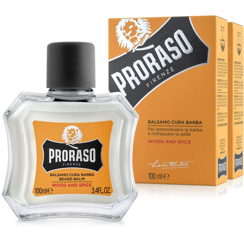 [Australia] - Proraso Beard Balm, Wood and Spice, 2 × 100 ml, scented beard balm protects and nourishes the beard and helps relieve itching and irritation, Made in Italy 